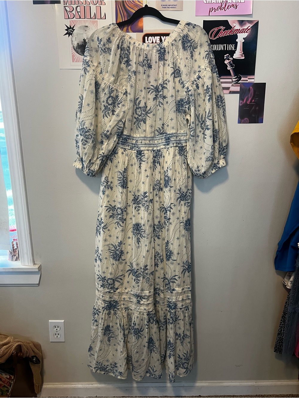Free People Golden HourCream Maxi Dress with Blue Floral Print - Picture 5 of 7